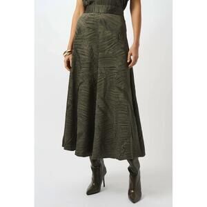 NEW JOSEPH RIBKOFF geometric print pleated long flared skirt in avocado